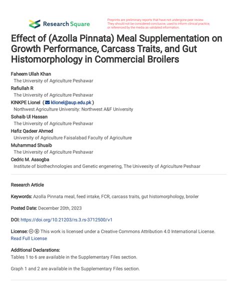 EFFECT OF SUPPLEMENTING AZOLLA PINNATA ON .